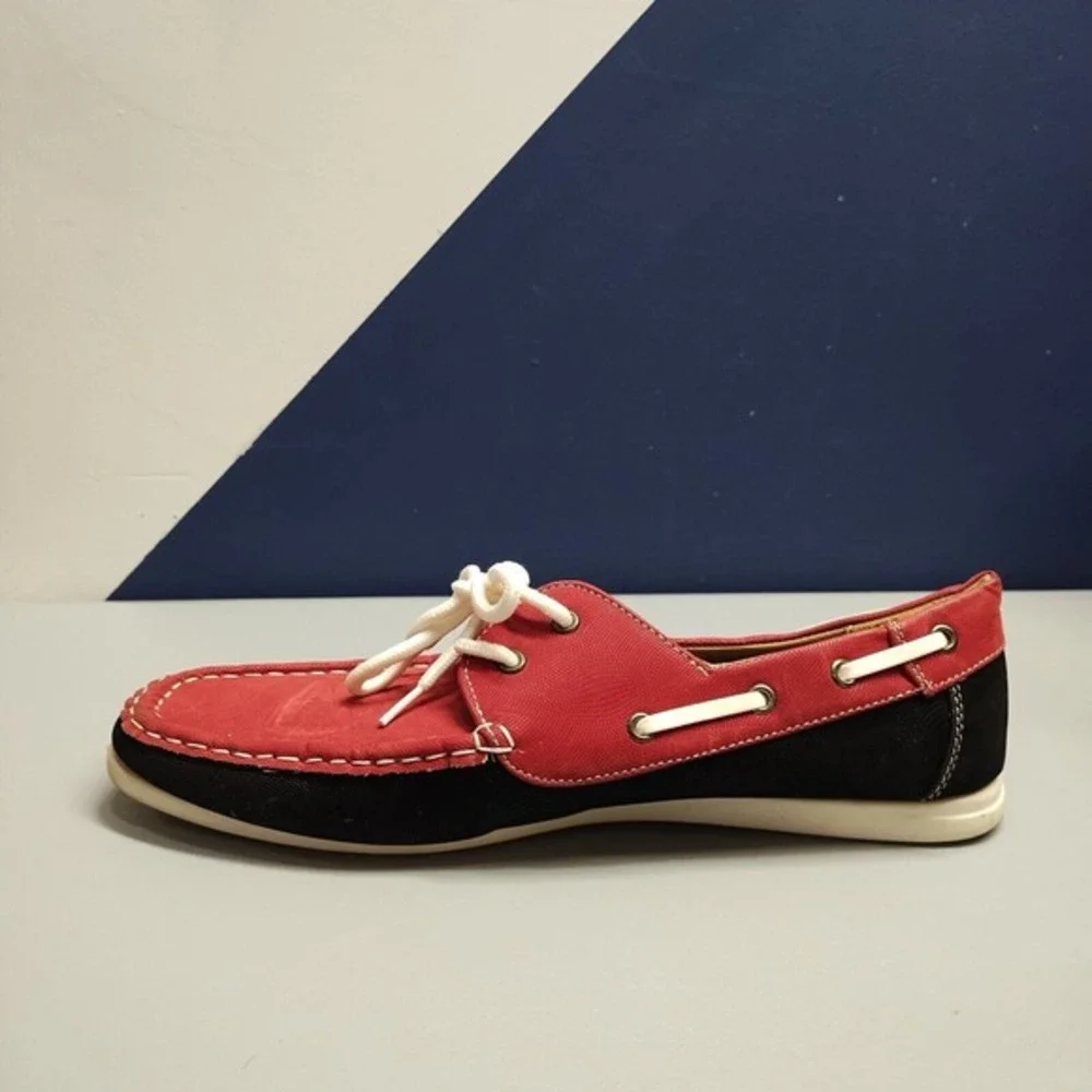 Tim Evans‎ England Loafers Boat Shoes Mens Size 11 Red Black Canvas Lined Laces